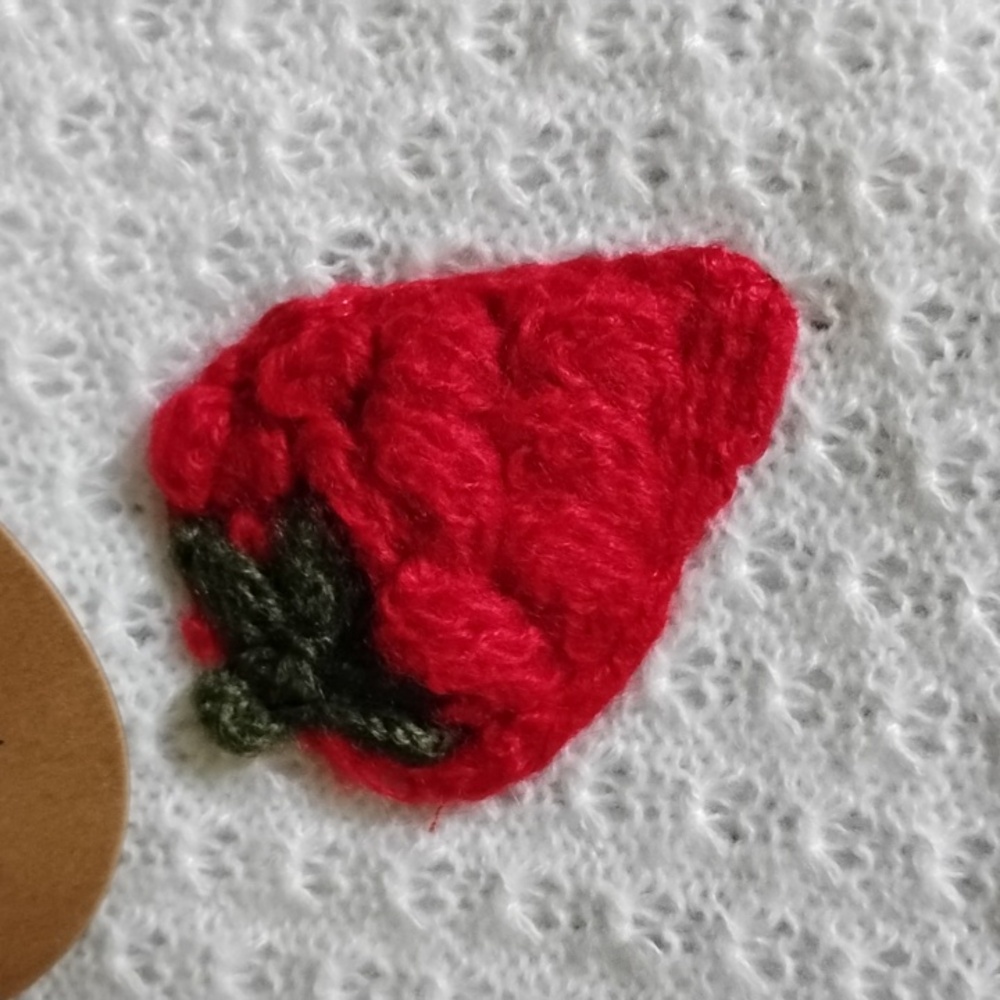 White Pointelle Knit Sweater with Red Strawberry 🍓 Design New!♥️HP♥️ - Picture 5 of 12
